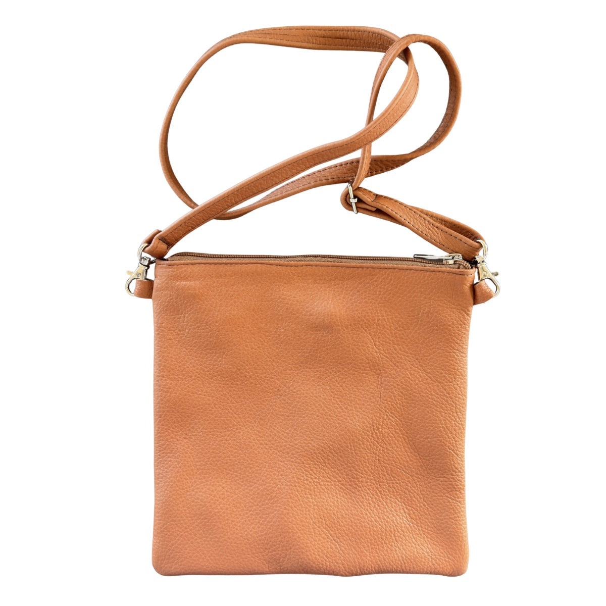 Leather Cross Body Bag w/Embroidery - Camel