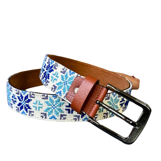 Tatreez Leather Belt (41") - Blue
