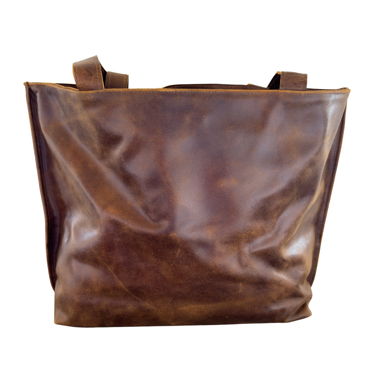 Leather Tote Bag w/Embroidery - Brown