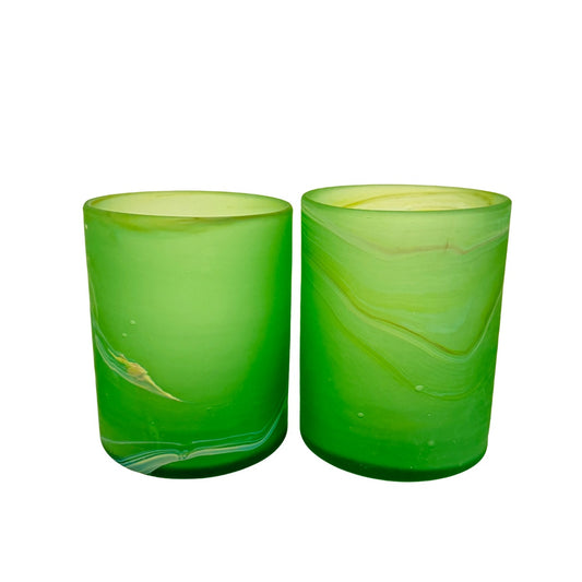 Phoenician Glass Tumblers Set of 2, (4" x 2.5") - Green