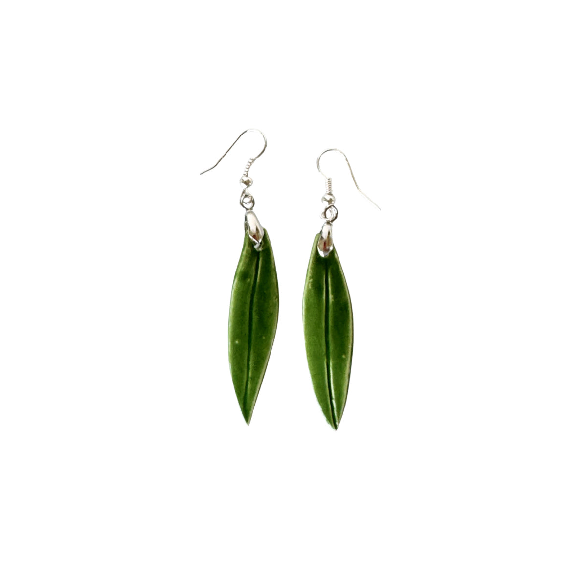 Ceramic Olive Leaf Earrings - Green
