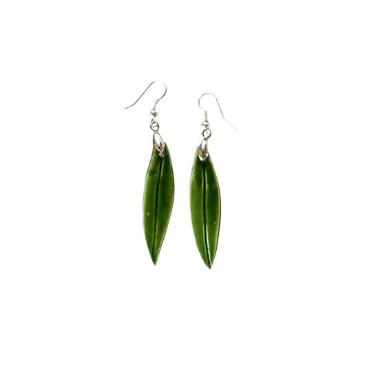 Ceramic Olive Leaf Earrings - Green