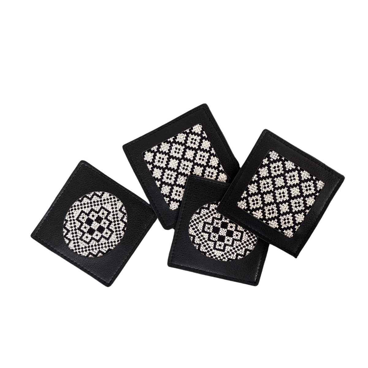 Leather Tatreez Coaster Set of 4 - Black & White