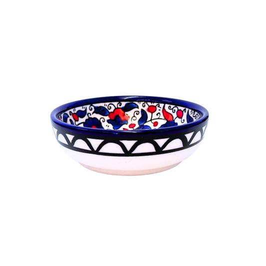 Ceramic Low Round Dish (4") - Red & Blue