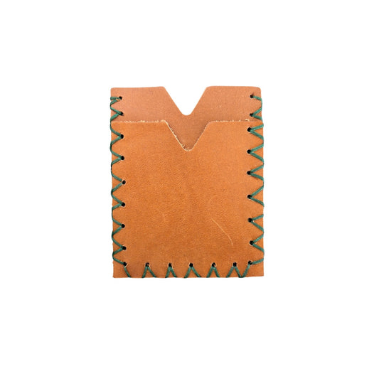 Leather Vertical Card Holder - Light Brown w/Green