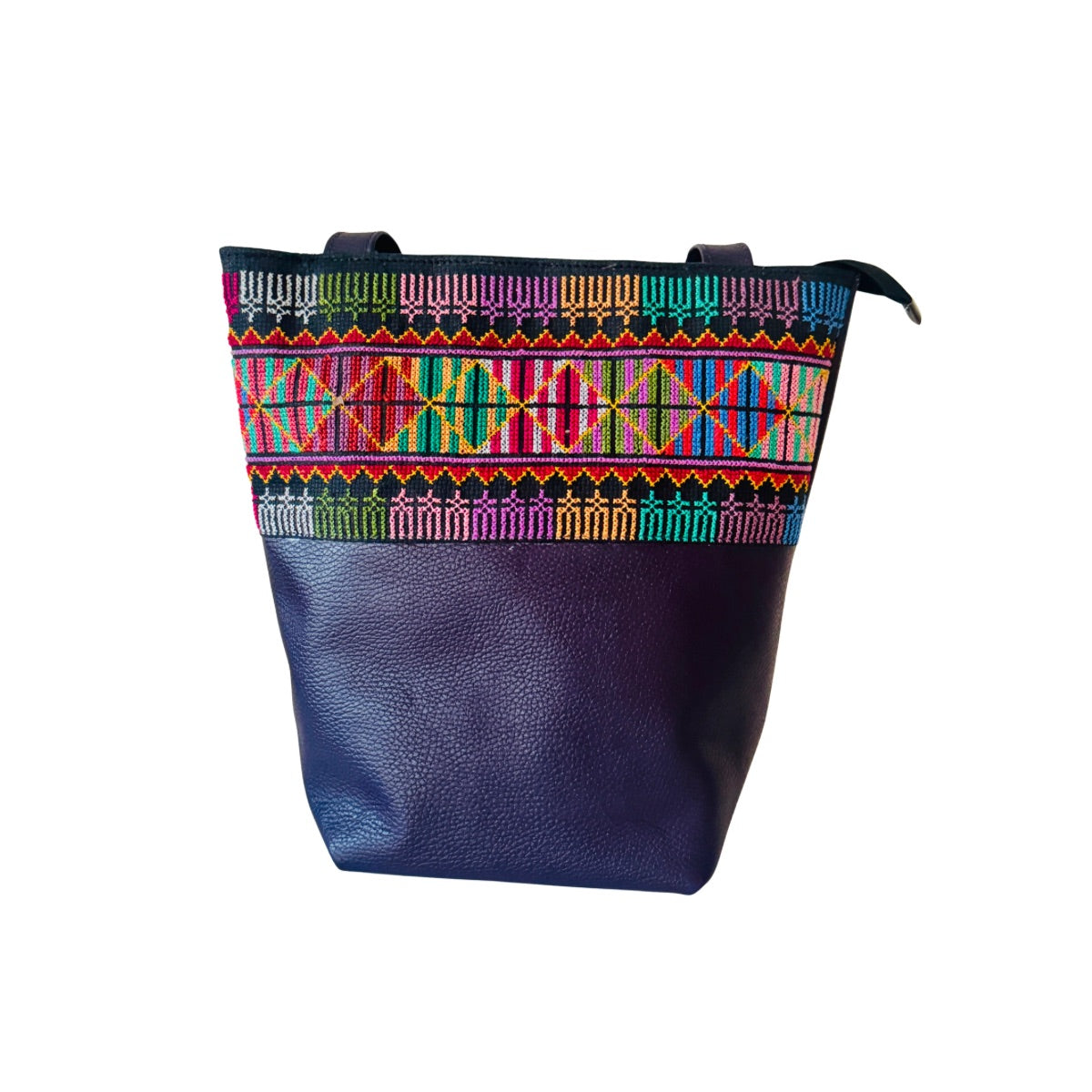 Embroidered Leather Bucket Bag (Plum) - Multicolor