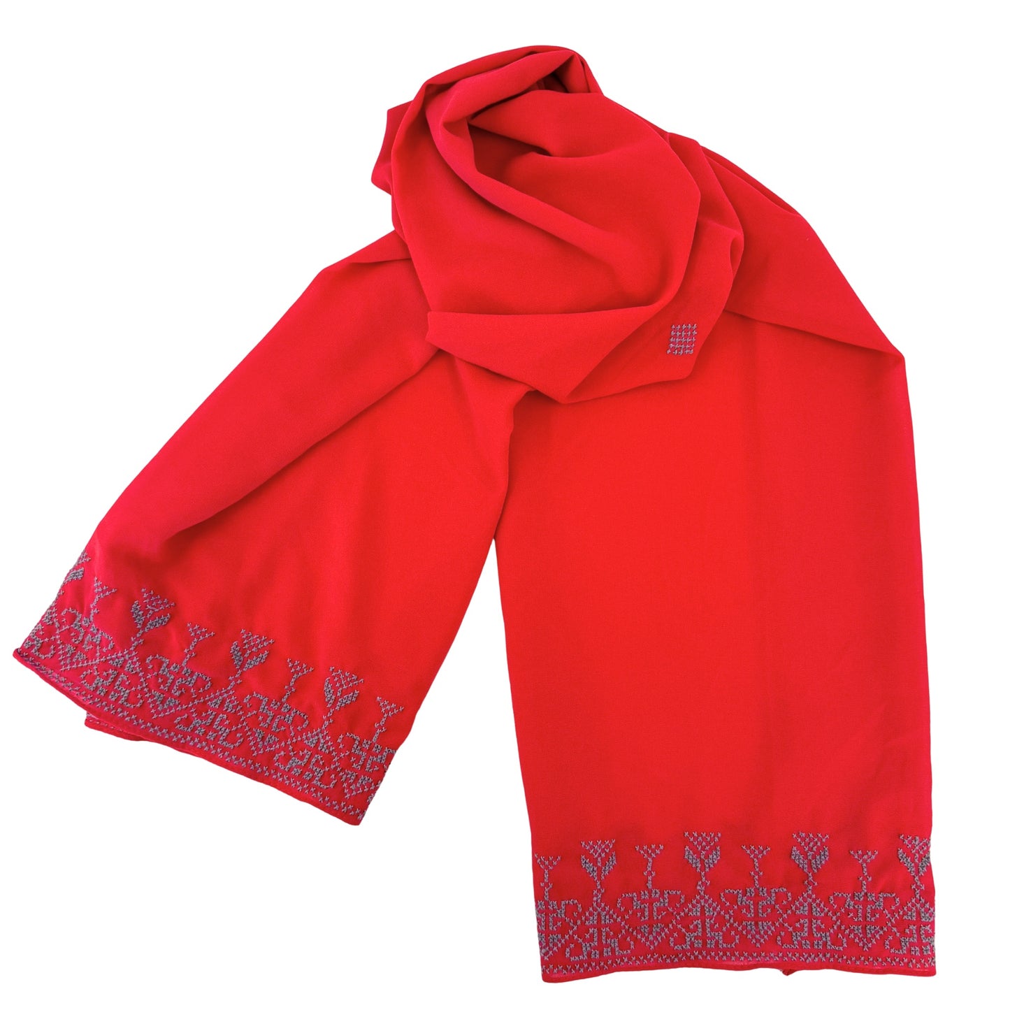 Embroidered Chiffon Scarf - Pomegranate