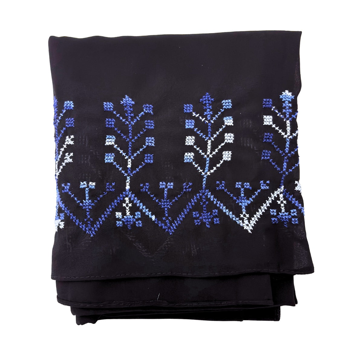 Embroidered Chiffon Scarf - Gradient Blues