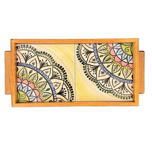 Ceramic and Wood Serving Tray - Arabesque