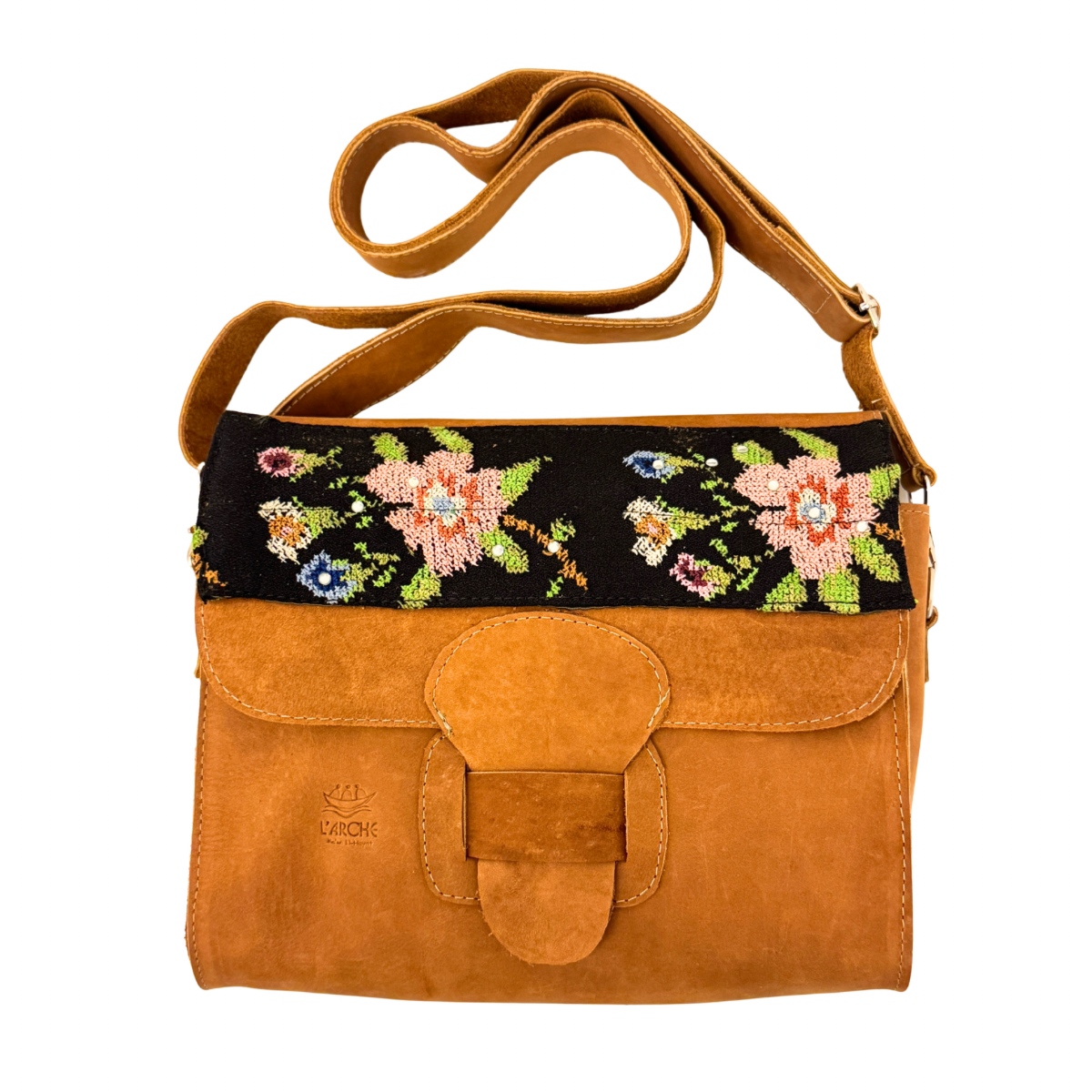 Suede Leather Purse w/Embroidery - Bouquet