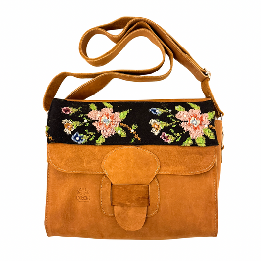 Suede Leather Purse w/Embroidery - Bouquet