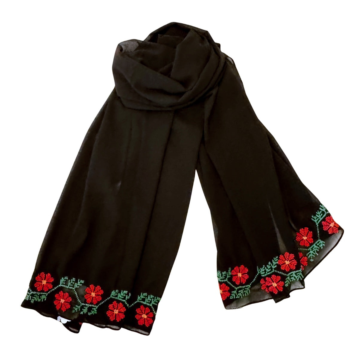 Embroidered Chiffon Scarf - Poppy