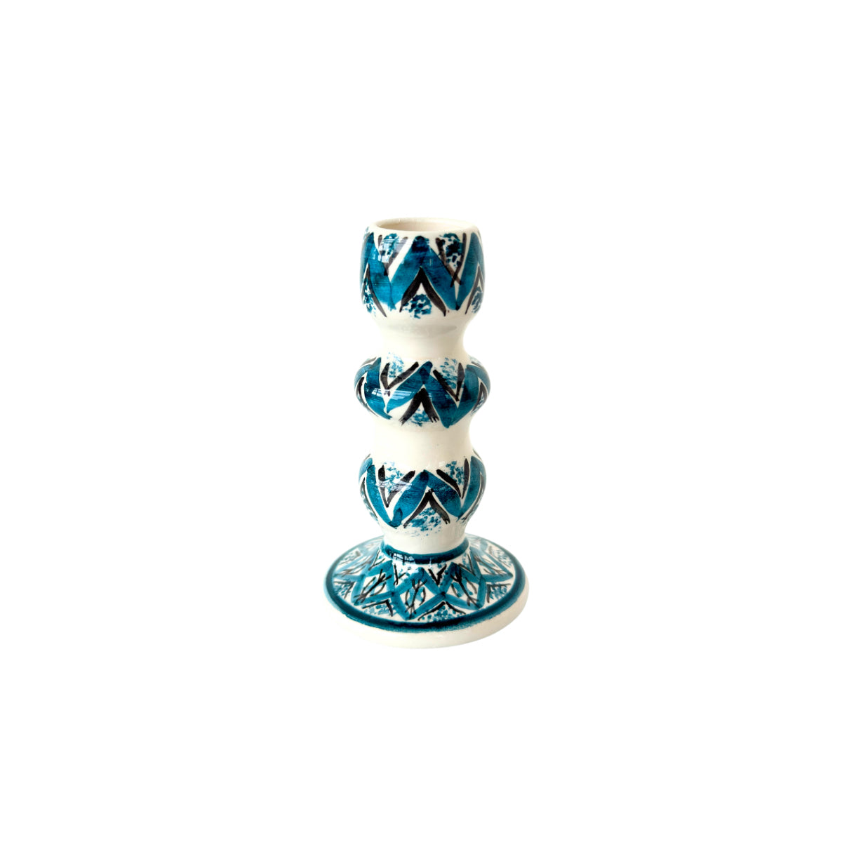 Ceramic Candle Holder -  Teal Arabesque