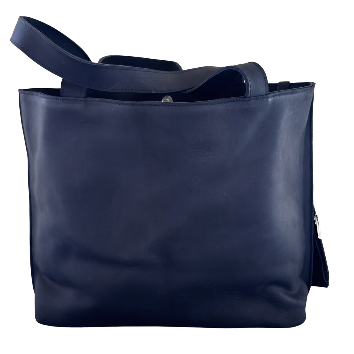 Leather Tote Bag w/Embroidery - Blue Black