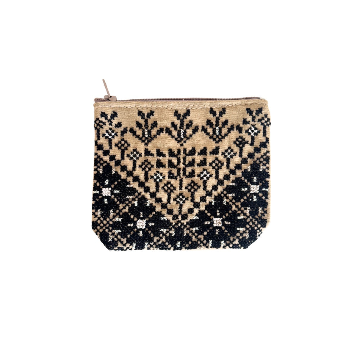 Embroidered Linen Coin Purse - Black