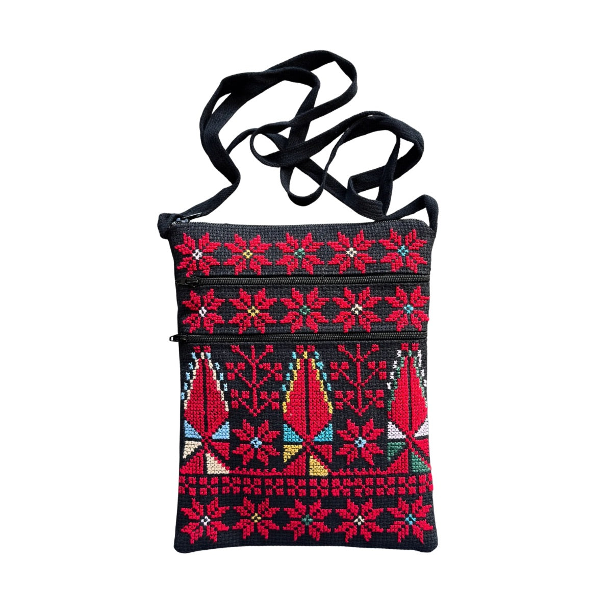 Embroidered Double Zipper Purse - Red Multicolor