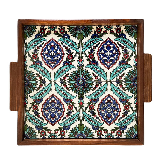 Ceramic and Wood Serving Tray - Leaves