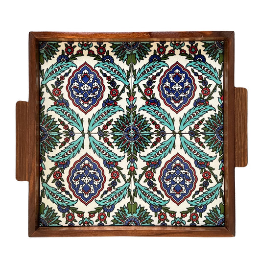 Ceramic and Wood Serving Tray - Ottoman Gardens