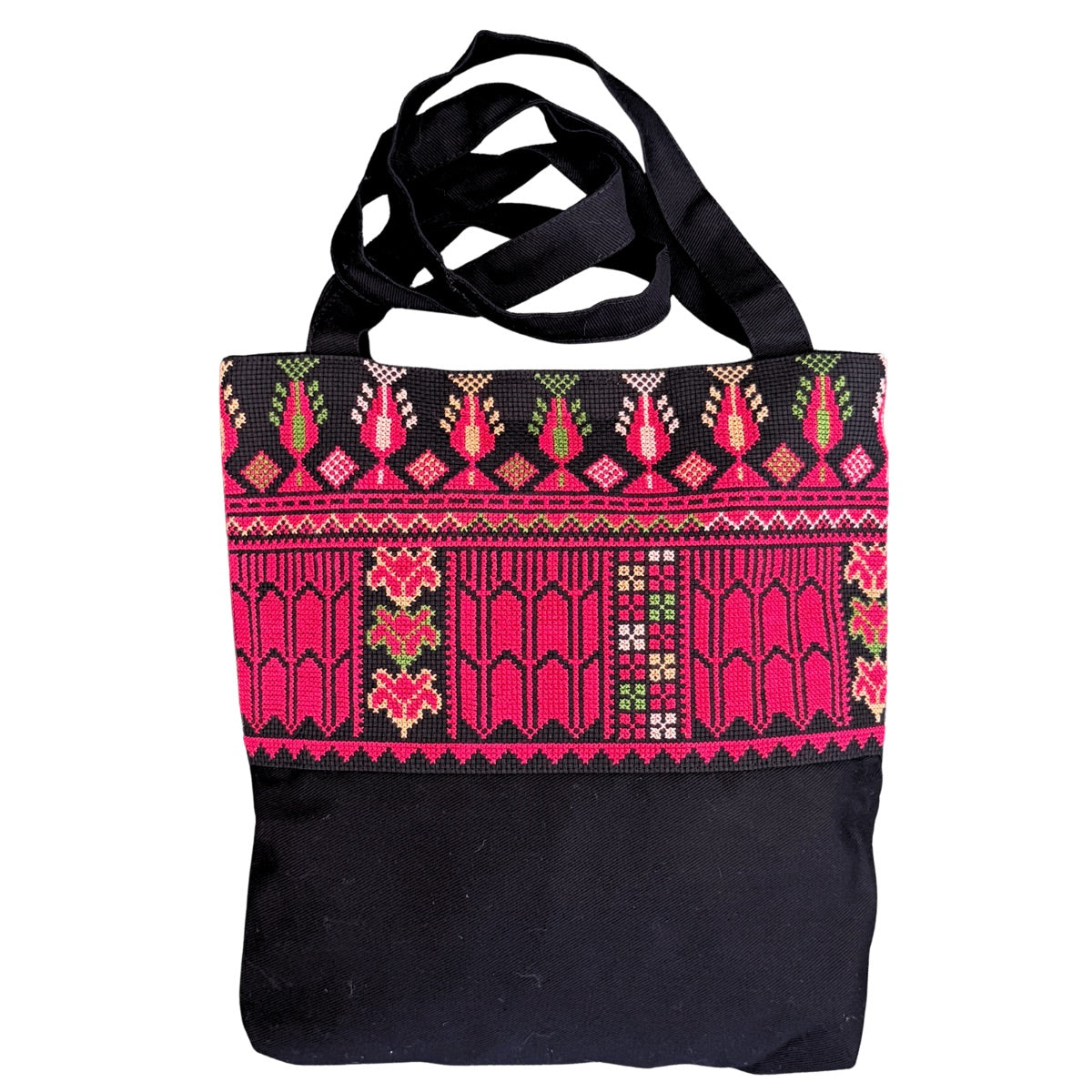 Embroidered Tote Bag (Black) - Red