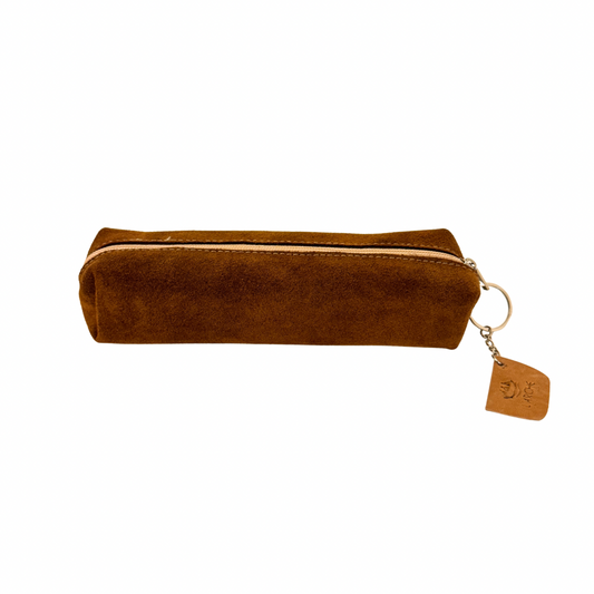 Suede Leather Pencil Case - Brown