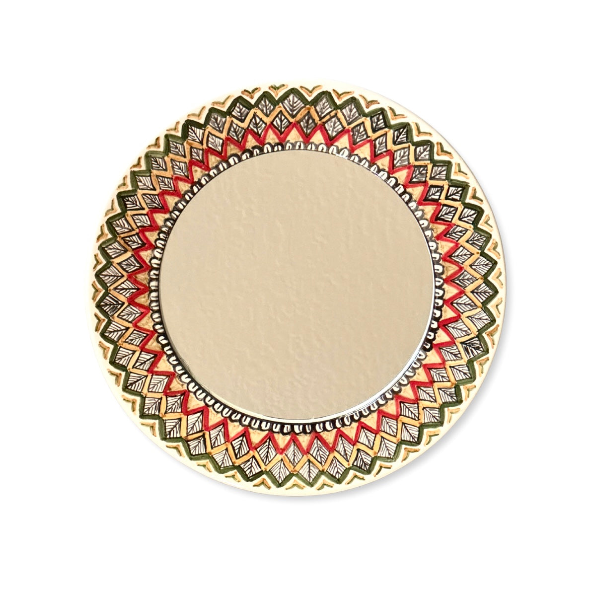 Ceramic Round Mirror - Zig Zag Green