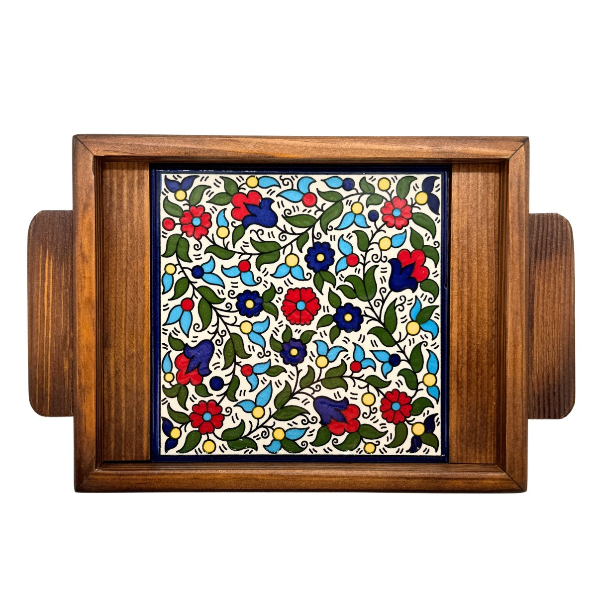 Ceramic & Wood Serving Tray, One Tile - Multicolor