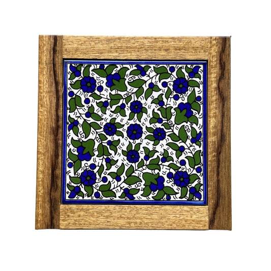 Ceramic and Wood Trivet - Blue & Green