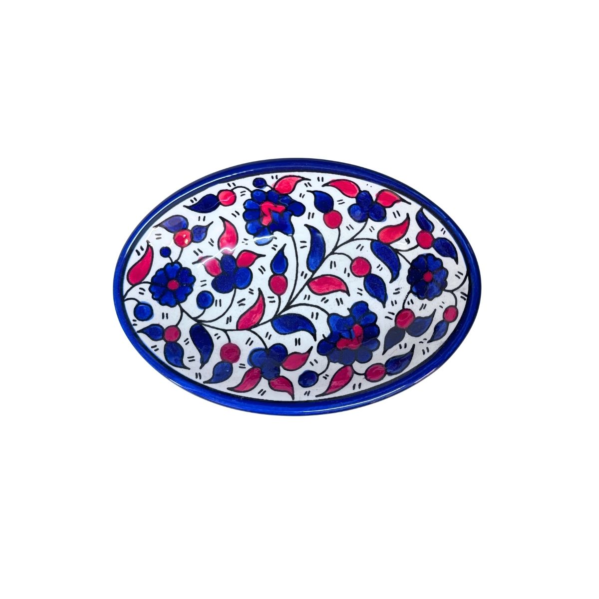 Ceramic Oval Dish (6”) - Red & Blue