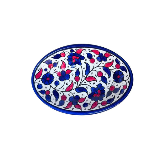 Ceramic Oval Dish (6”) - Red & Blue
