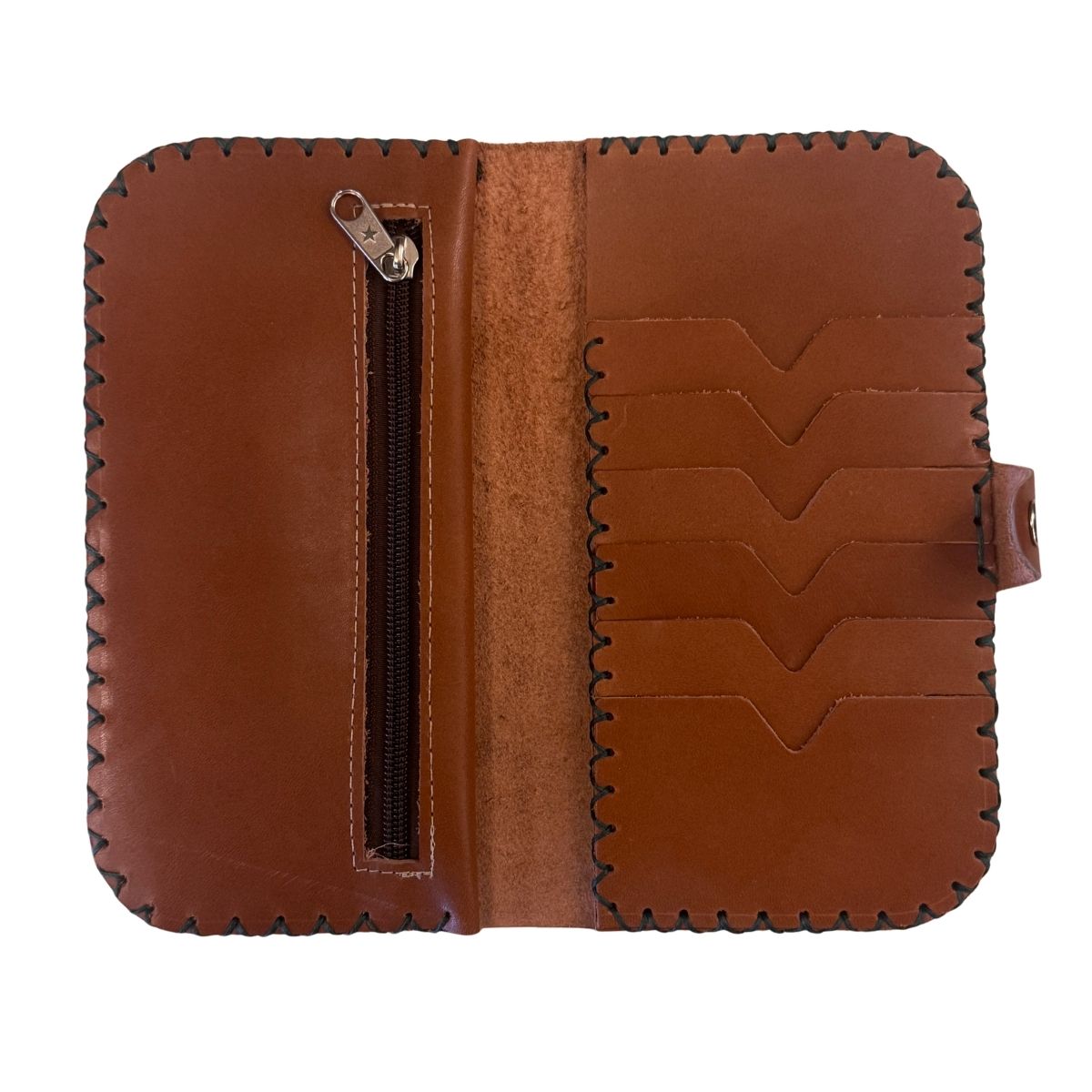 Leather Bi-Fold Snap Wallet - Caramel