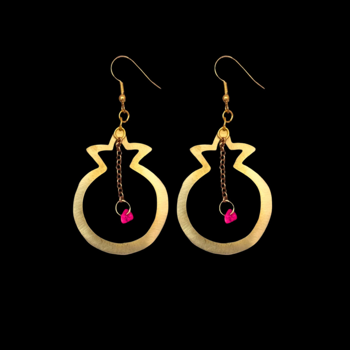 Brass Pomegranate Earrings - Red