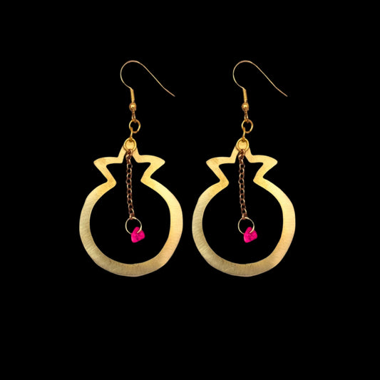 Brass Pomegranate Earrings - Red