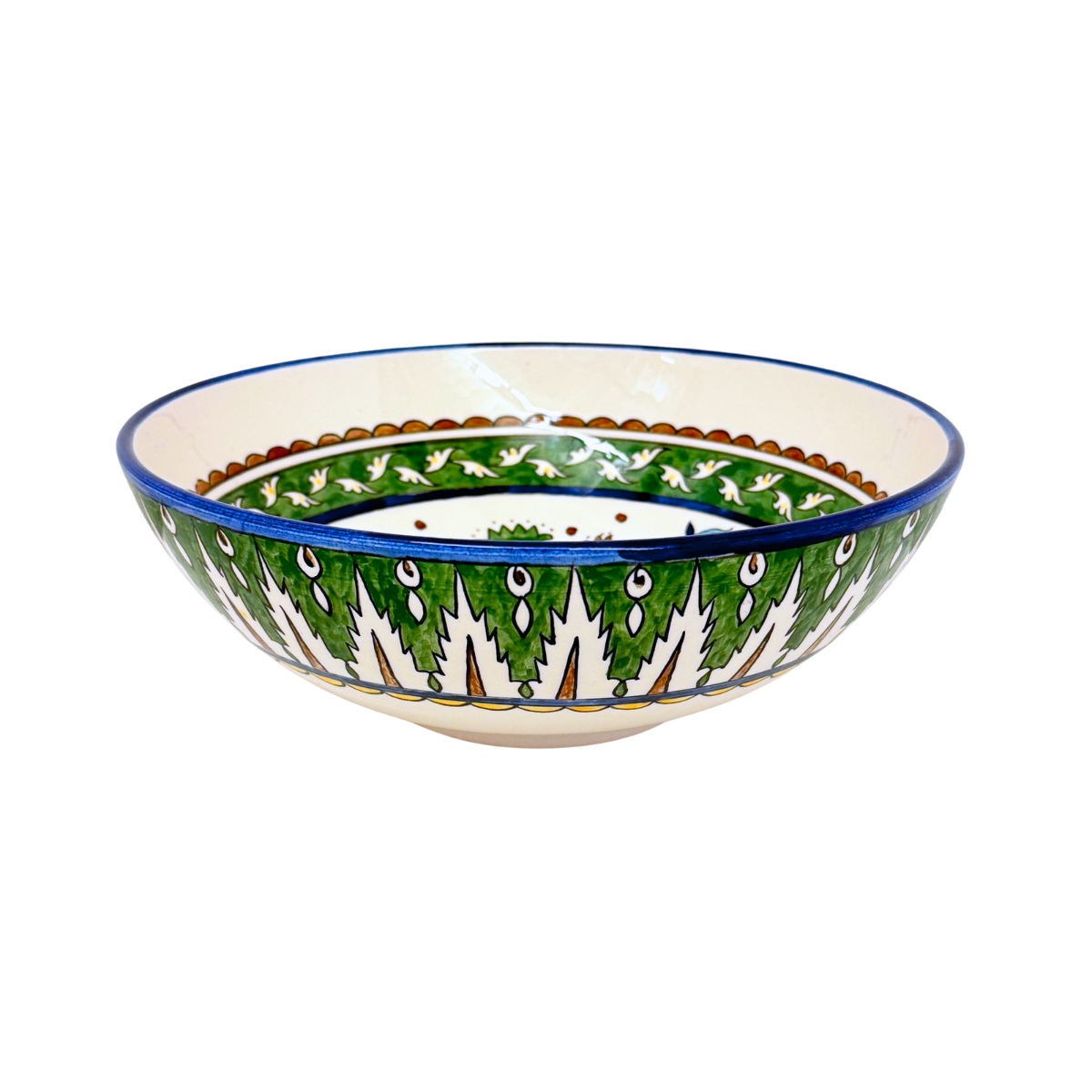 Ceramic Serving Bowl (10”) - Green, Floral