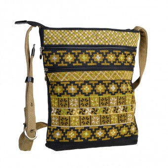 Embroidered Three Zipper Shoulder Bag - Green