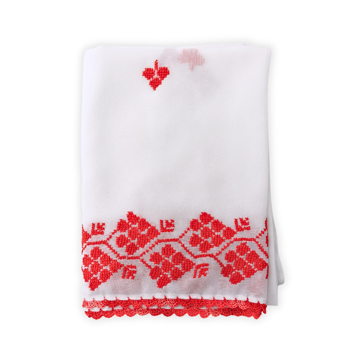 Embroidered Chiffon Scarf - Grapevines (White)