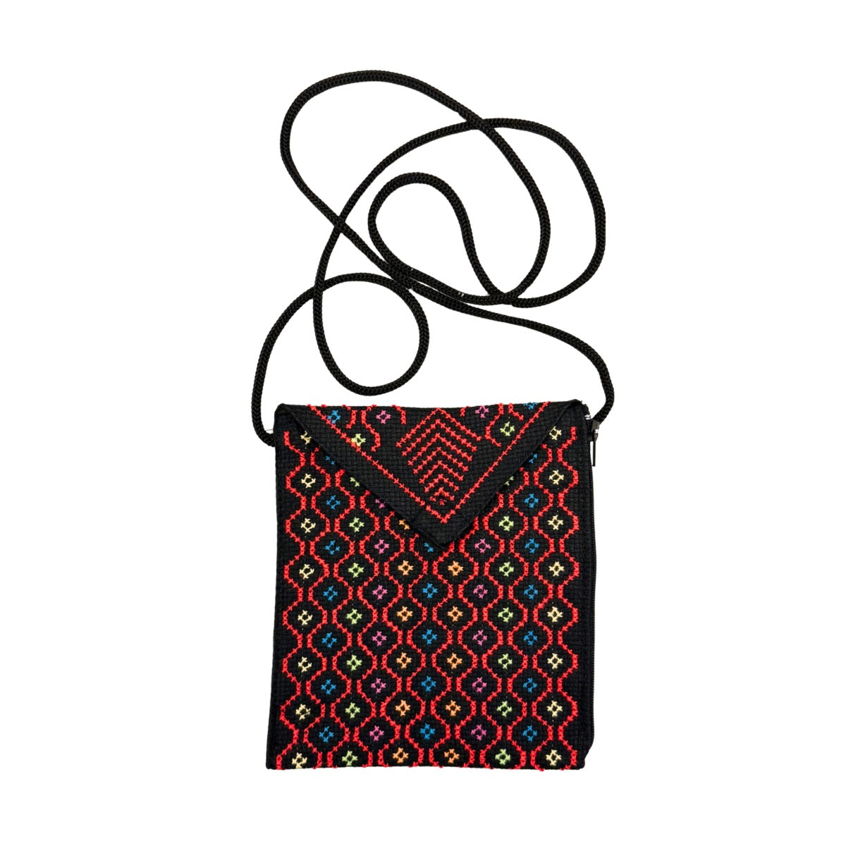 Embroidered Pouch w/Strap - Multicolor