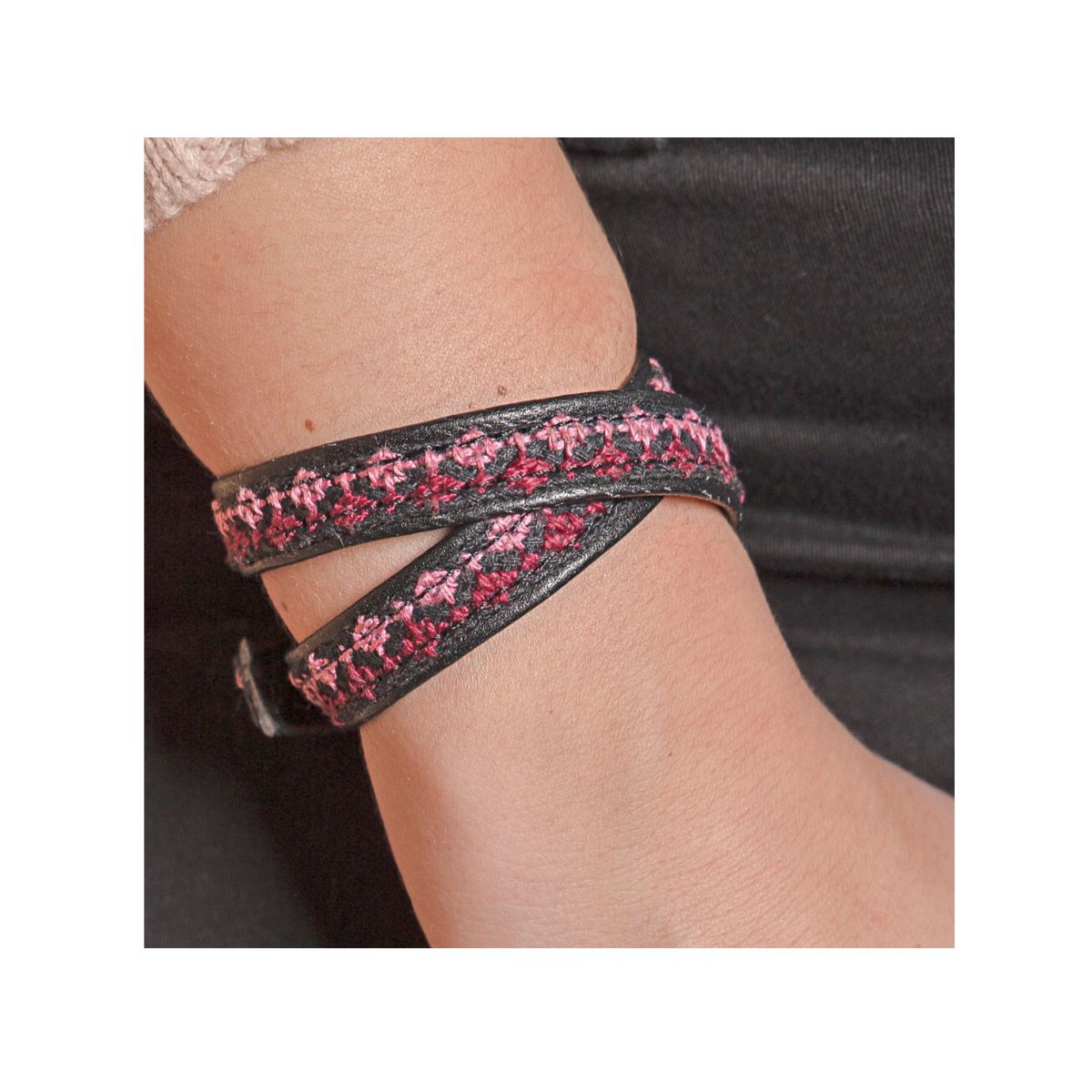 Embroidered Wrap Bracelet/Choker - Pink