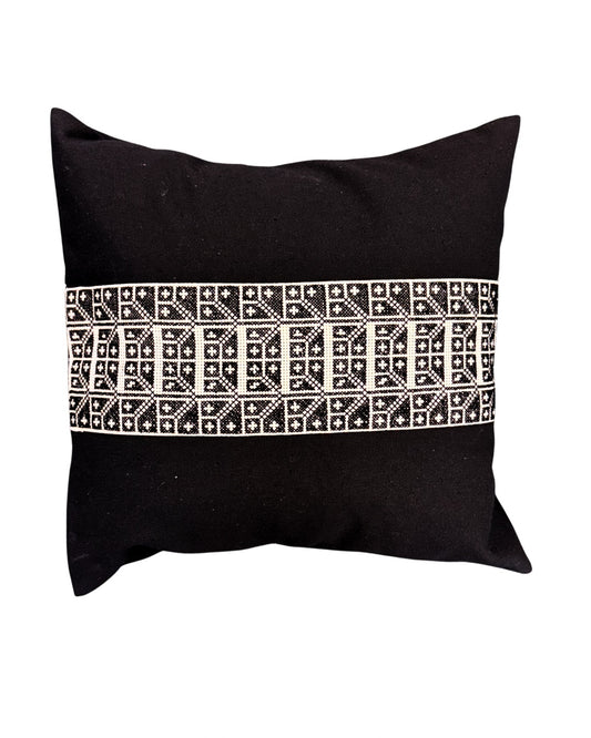 Carnation Embroidered Pillow Cover - Black