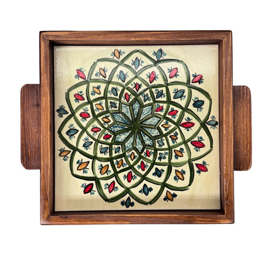 Ceramic & Wood Tray - Arabesque Green