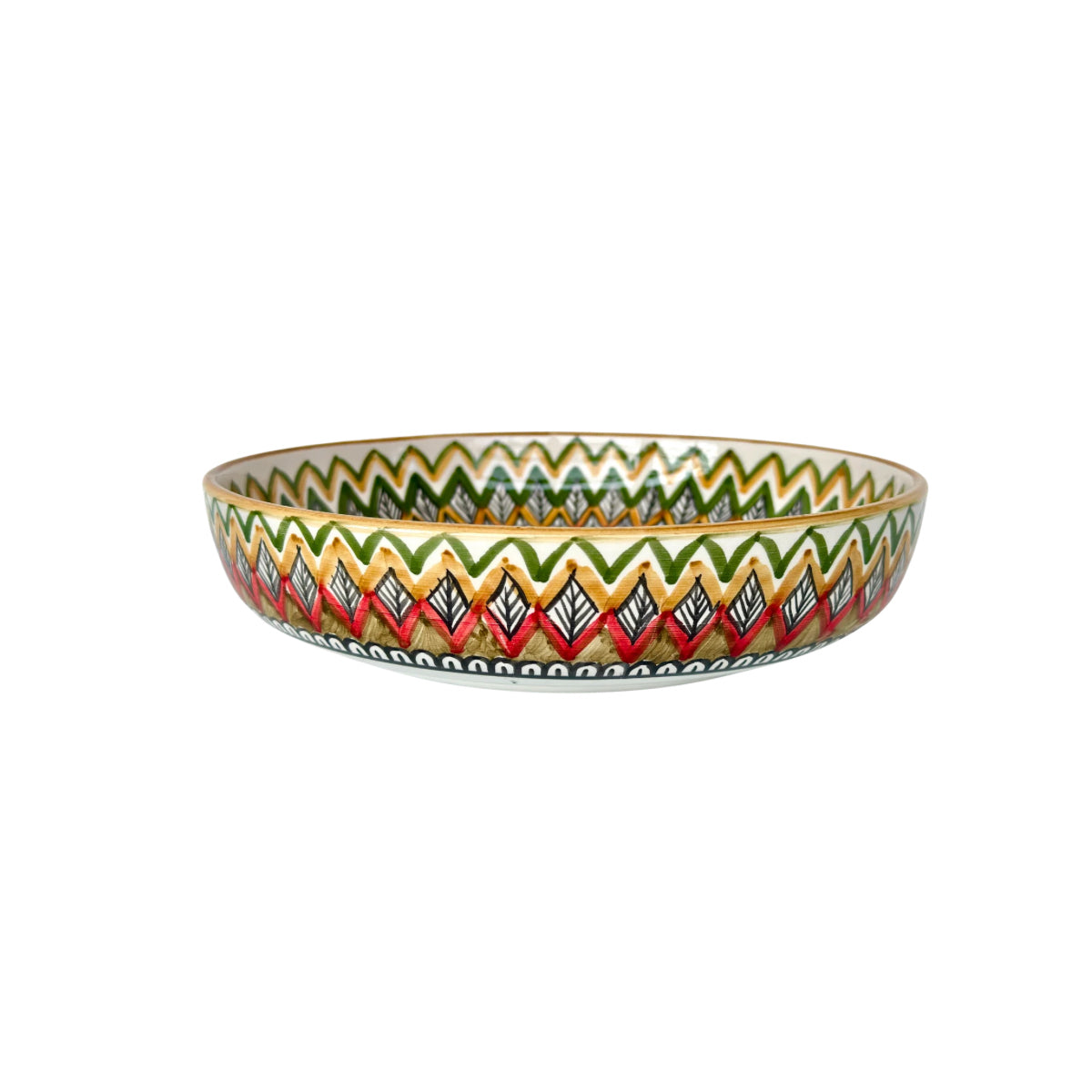 Ceramic Shallow Bowl (9") - Red Zig Zag