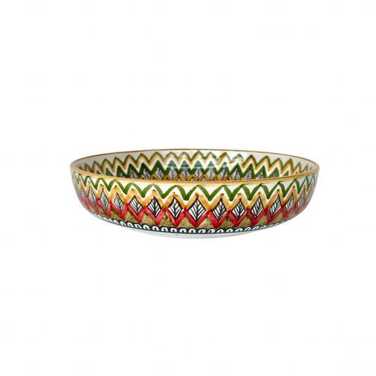 Ceramic Shallow Bowl (9") - Red Zig Zag