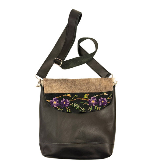 Felt and Leather Shoulder Bag w/Embroidery