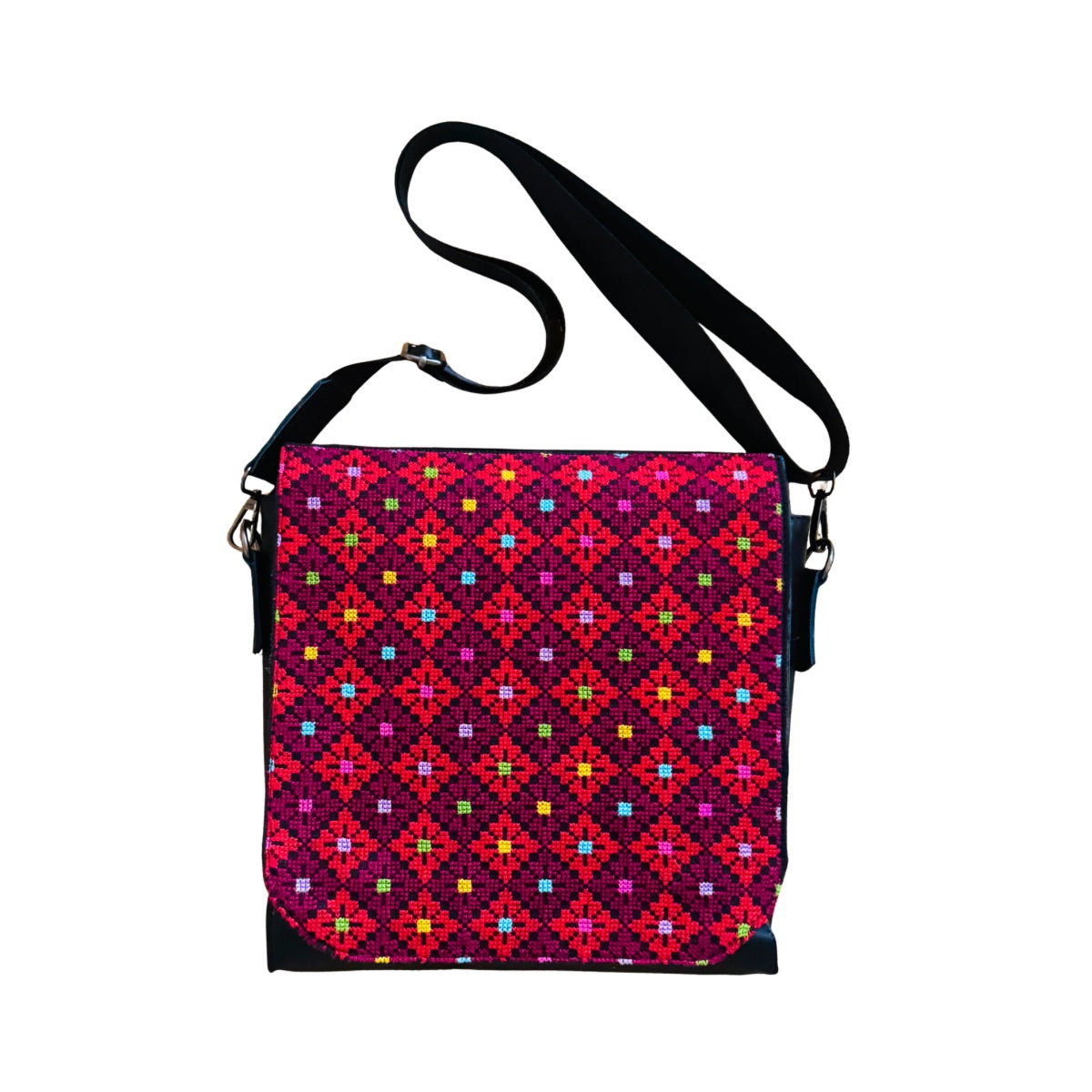 Embroidered Leather Bag (Black) - Mosaic Multicolor