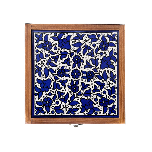 Wood and Ceramic Accessory Box - Classic Blue