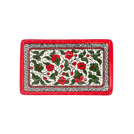 Ceramic Rectangular Dish (7”) - Red & Green