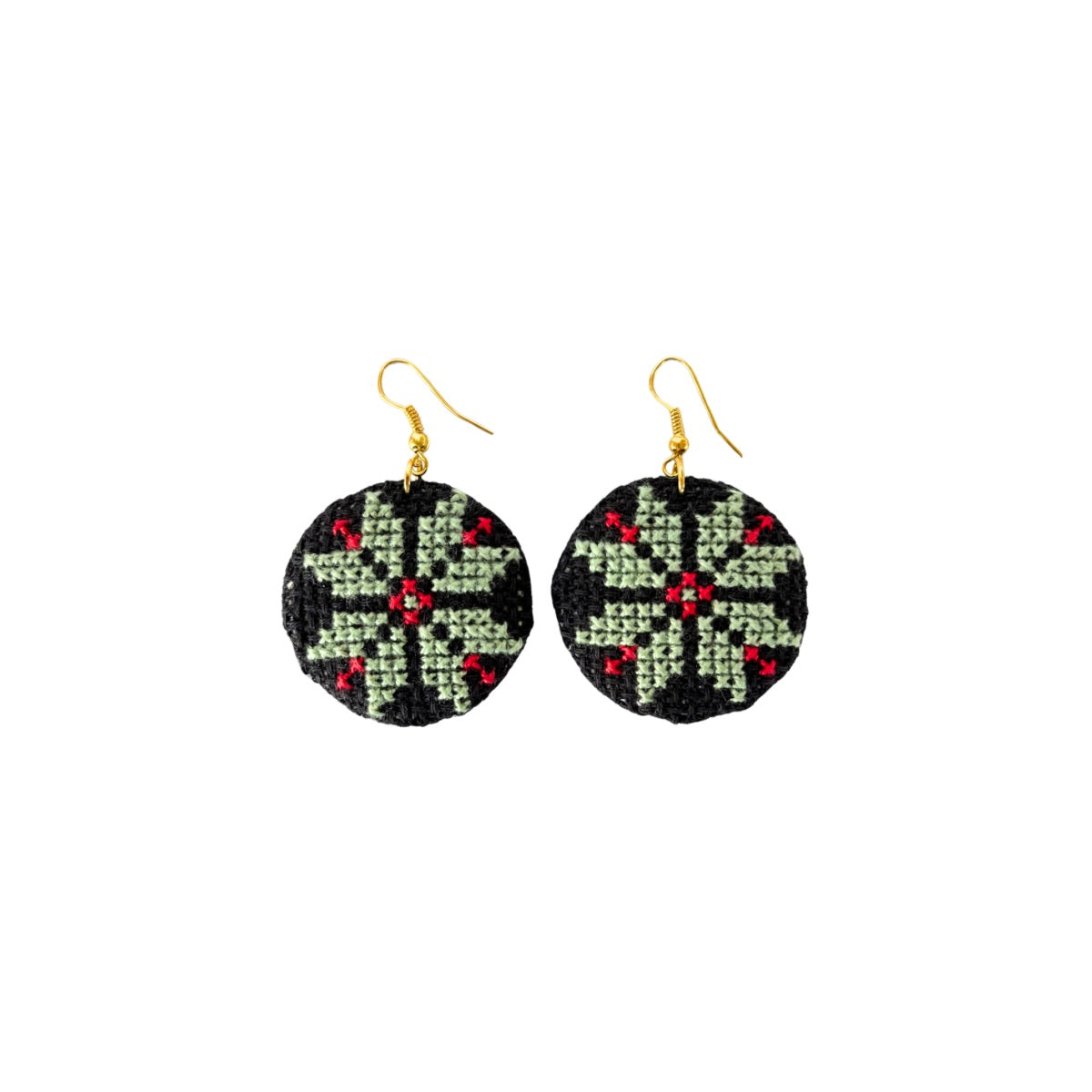 Handmade Tatreez Earrings (M) - Green