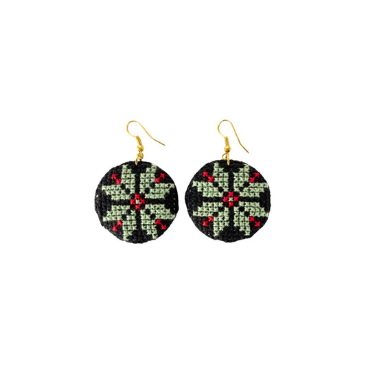 Handmade Tatreez Earrings (M) - Green
