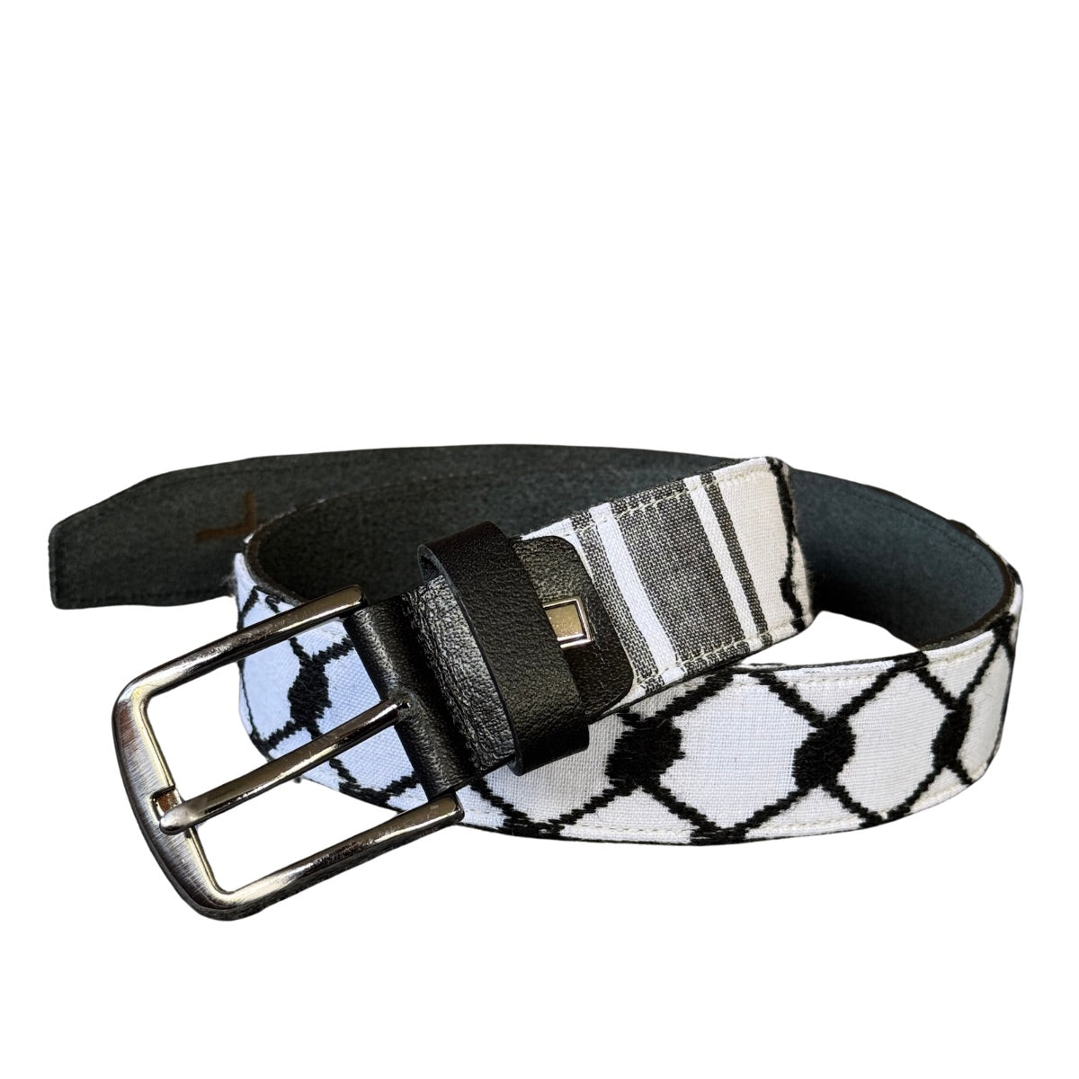 Keffiyeh Leather Belt 36" - 41" - Black & White