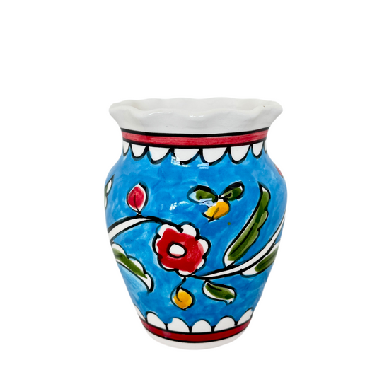 Ceramic Flower Pot (6") - Light Blue Poppy, Fluted