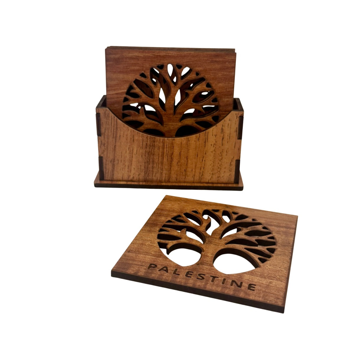 Wooden Coaster Set - Olive Tree w/Palestine